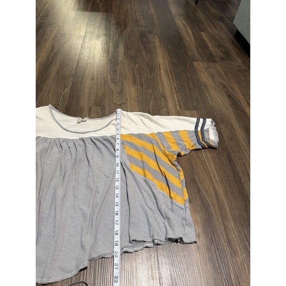 Free People Womens Medium Gray Yellow Striped MVP Peplum Boho Oversized Linen - Picture 7 of 8
